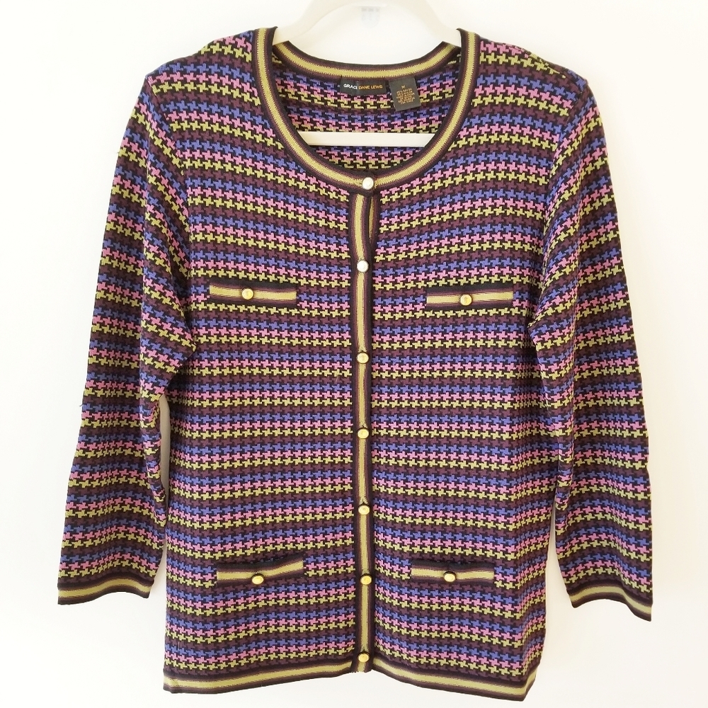GRACE DANE LEWIS knit pattern colorful cardigan
